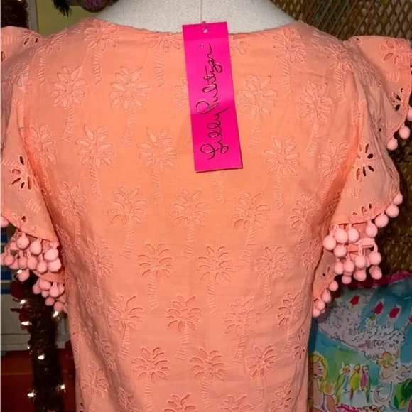 Lilly Pulitzer NWT Astara Eyelet Shift Dress Peach 🍑 Flamingo Palm Size XS - Picture 7 of 15